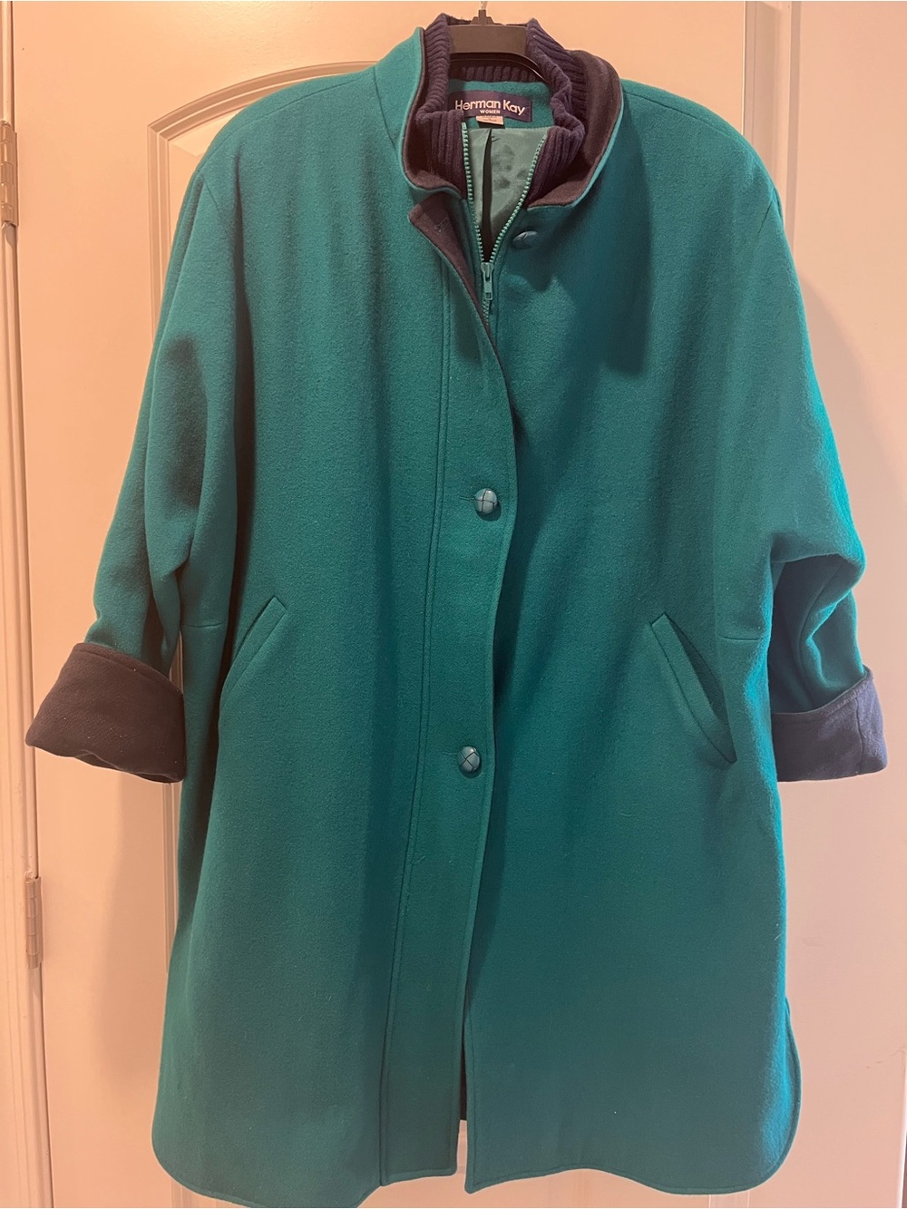 Harman Kay Teal Single-Breasted Wool Pea Coat